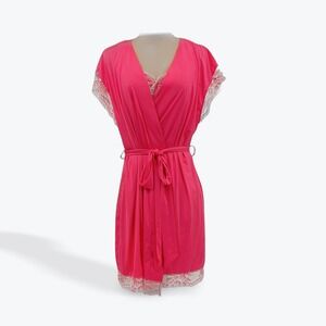 Soma Cool Nights Pink‎ Lace Trim Gown Robe Set Women's Size S Lingerie Sleepwear